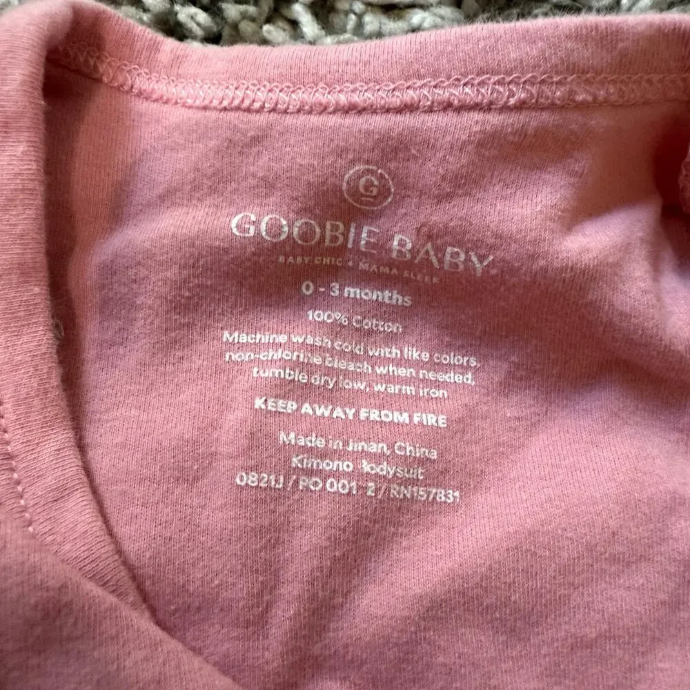 Goobie Baby Girl Pink Onesie Kimono Bodysuit 0-3 Months Shirt Cotton Long Sleeve
